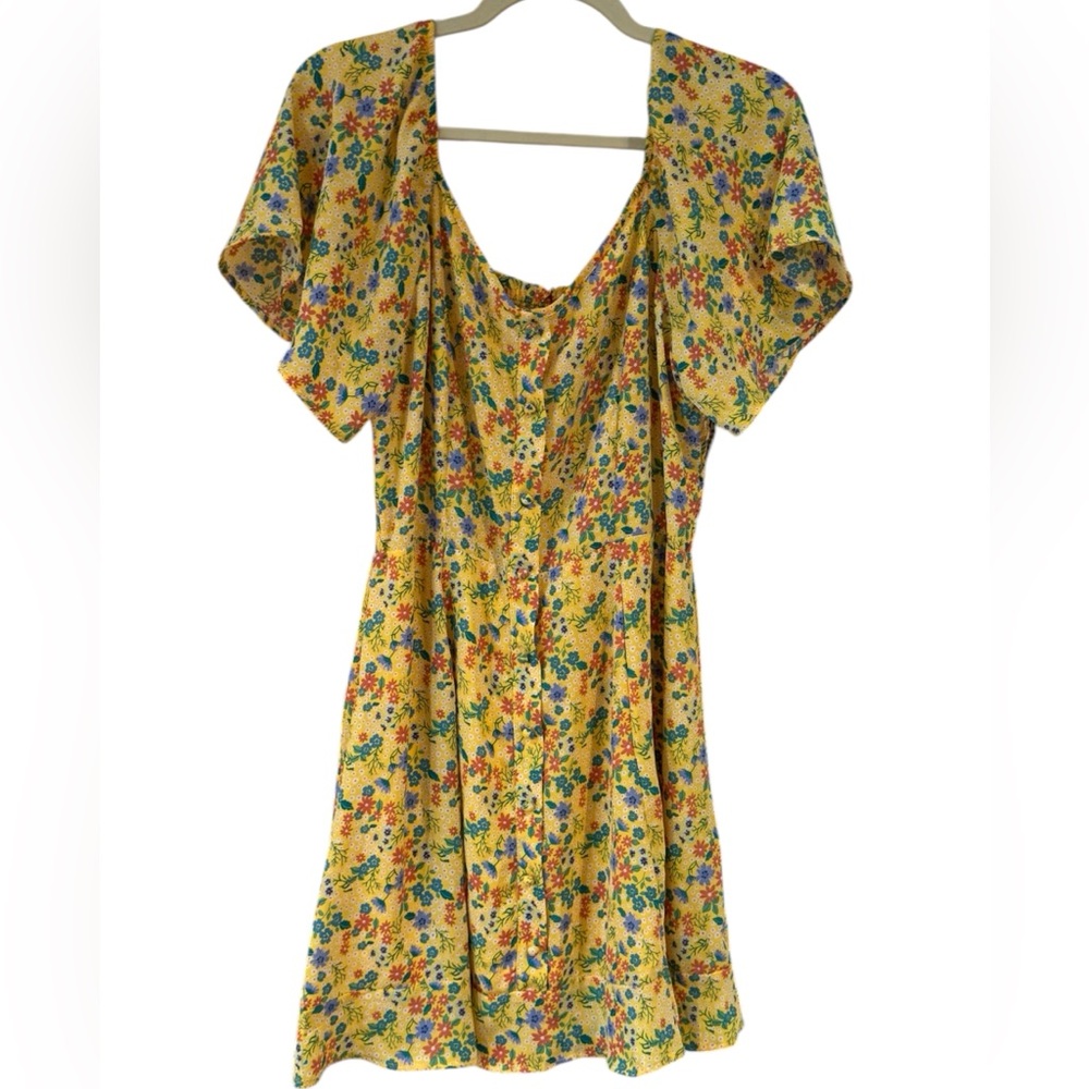 Sienna Sky Yellow Floral Mini Dress with Puff Sleeves